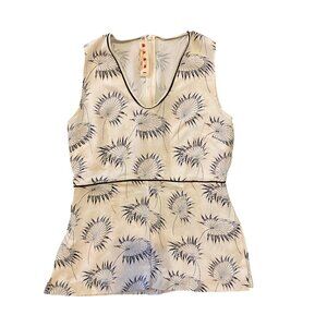 $690 Marni 40 4 Tank Top Shirt Blouse V Neck Beige Black Babydoll Empire Waist
